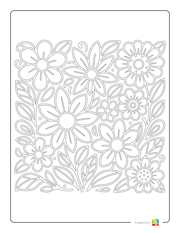 Field of Happy Flowers - Free Printable Coloring Page